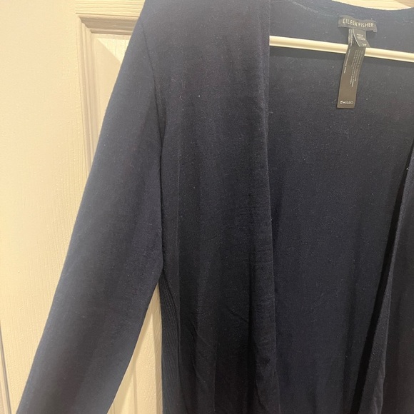 Eileen Fisher Blue Lightweight Open Cardigan Sweater Wool Silk Cashmere Small - Picture 2 of 6
